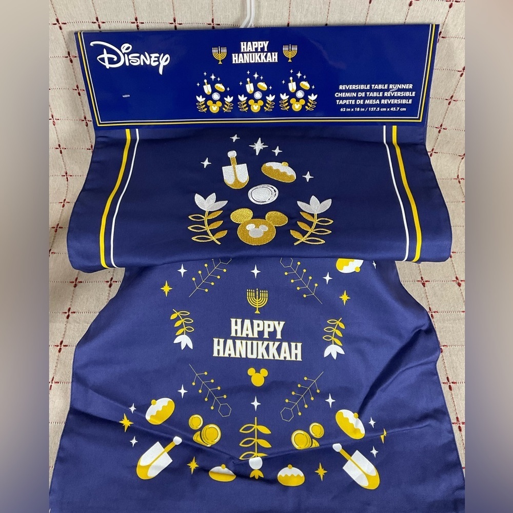 Walt Disney World Parks Mickey Mouse Reversible Hanukkah Table Runner 62” x 18”